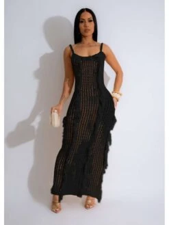 Fringe See Through Sleeveless Dress