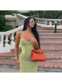 Striped Sleeveless V Neck Maxi Dress -Women's Clothing Shop P 20240520140009070 787