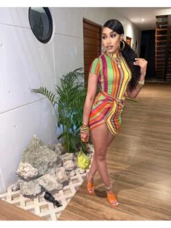 Colorblock Vertical Knot Mini Dress