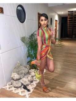 Colorblock Vertical Knot Mini Dress -Women's Clothing Shop P 20240520175011846 369