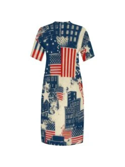 Printed V Neck Short Sleeve Dress -Women's Clothing Shop P 20240522093502591 365