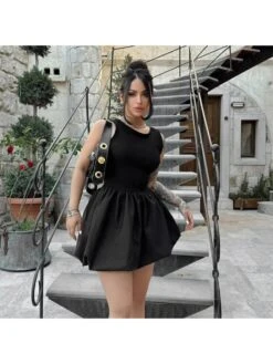 Sleeveless High Rise Fluffy Dress -Women's Clothing Shop P 20240522183014952 390