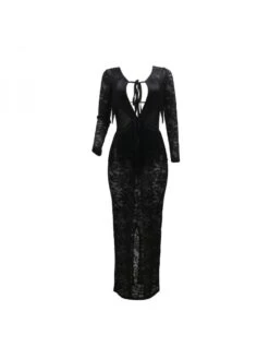 See Through Lace Backless Long Sleeves Dress -Women's Clothing Shop P 20240523085507050 676