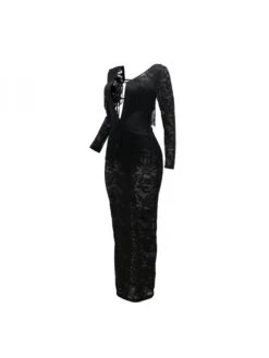 See Through Lace Backless Long Sleeves Dress -Women's Clothing Shop P 20240523085507583 873