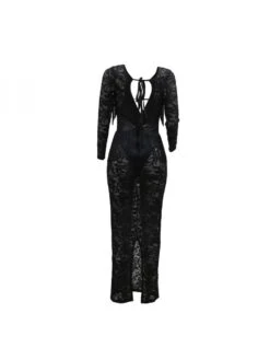 See Through Lace Backless Long Sleeves Dress -Women's Clothing Shop P 20240523085508116 668