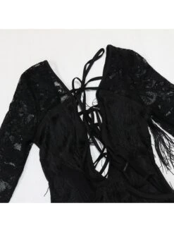 See Through Lace Backless Long Sleeves Dress -Women's Clothing Shop P 20240523085509244 641