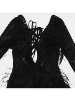 See Through Lace Backless Long Sleeves Dress -Women's Clothing Shop P 20240523085512949 593