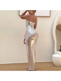 Metallic Bodycon Sleeveless Maxi Dress -Women's Clothing Shop P 20240523181524569 597
