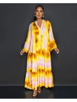 Colorblock Flower Long Sleeves Dress -Women's Clothing Shop P 20240523183007618 539