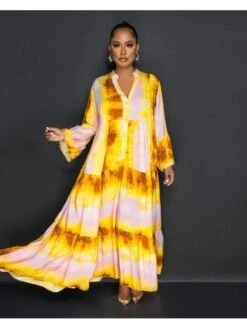 Colorblock Flower Long Sleeves Dress -Women's Clothing Shop P 20240523183008163 235