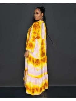 Colorblock Flower Long Sleeves Dress -Women's Clothing Shop P 20240523183008693 374