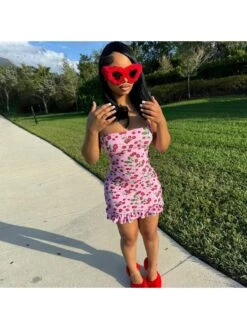 Cherry Printed Lacework Strapless Mini Dress -Women's Clothing Shop P 20240524153508214 621