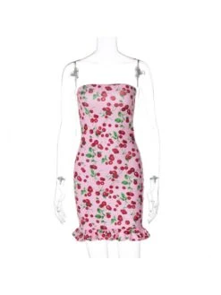 Cherry Printed Lacework Strapless Mini Dress -Women's Clothing Shop P 20240524153508715 226