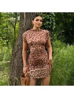 Ruched Leopard Printed Mini Dress -Women's Clothing Shop P 20240524180018049 126