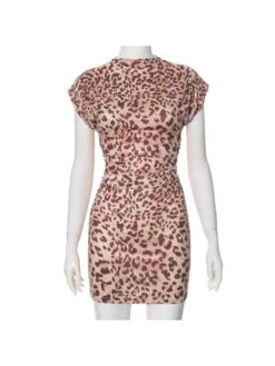 Ruched Leopard Printed Mini Dress -Women's Clothing Shop P 20240524180020679 206