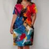 Graffiti Printed Loose Short Sleeve Dress -Women's Clothing Shop P 20240525162016699 731