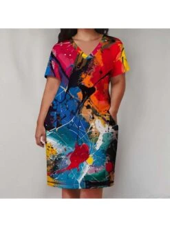 Graffiti Printed Loose Short Sleeve Dress