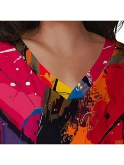 Graffiti Printed Loose Short Sleeve Dress -Women's Clothing Shop P 20240525162019646 203