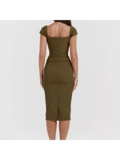 Patchwork Solid Color Square Neck Fake Two Pieces Dress -Women's Clothing Shop P 20240527104005223 855