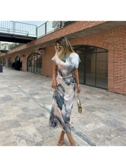 Ruched Tie Dye Short Sleeve Dress -Women's Clothing Shop P 20240527115013048 867