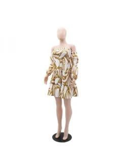 Geometric Pattern Boat Neck A-line Long Sleeves Dress -Women's Clothing Shop P 20240528093503517 702