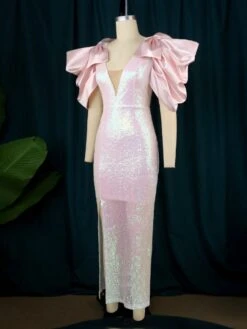 Bow Lantern Sleeve Fitted Short Sleeve Dress -Women's Clothing Shop P 20240528183512341 296