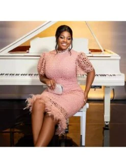 Patchwork Hollow Out Puff Sleeve Midi Dress -Women's Clothing Shop P 20240529113504441 254