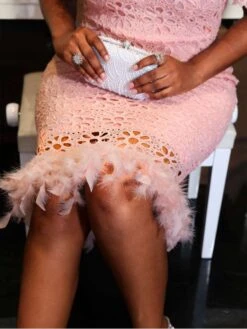 Patchwork Hollow Out Puff Sleeve Midi Dress -Women's Clothing Shop P 20240529113509089 747