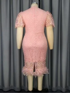 Patchwork Hollow Out Puff Sleeve Midi Dress -Women's Clothing Shop P 20240529113511791 383