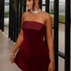 Velour Patchwork Strapless Mini Dress -Women's Clothing Shop P 20240529134502063 508