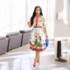 Printed A-line Long Sleeves Midi Dress -Women's Clothing Shop P 20240530090009143 903