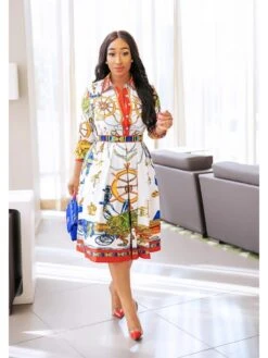 Printed A-line Long Sleeves Midi Dress -Women's Clothing Shop P 20240530090009997 541
