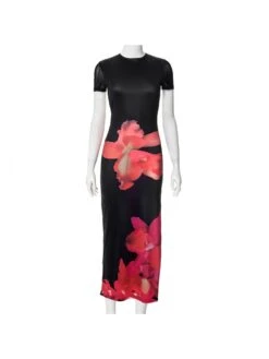 Flower Backless Short Sleeve Dress -Women's Clothing Shop P 20240530110503756 379