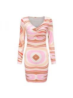 Colorblock Ruched V Neck Mini Dress -Women's Clothing Shop P 20240530143005478 171