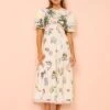 Printed Lacework Puff Sleeve Midi Dress -Women's Clothing Shop P 20240530154001393 249