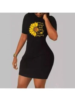 Flower Letter Pattern Mini Dress