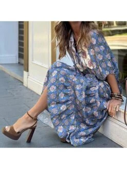 Print A-line Puff Sleeve Dress -Women's Clothing Shop P 20240531112505529 204