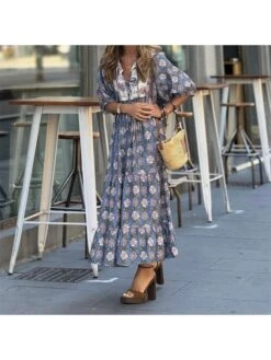 Print A-line Puff Sleeve Dress -Women's Clothing Shop P 20240531112506901 914