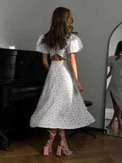 Crewneck Puff Sleeve Mid-rise Short Sleeve Dress -Women's Clothing Shop P 20240531142006968 233