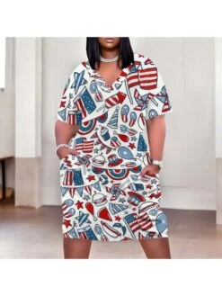 Print V Neck Short Sleeve Midi Dress