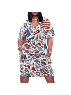 Print V Neck Short Sleeve Midi Dress -Women's Clothing Shop P 20240531142503058 572