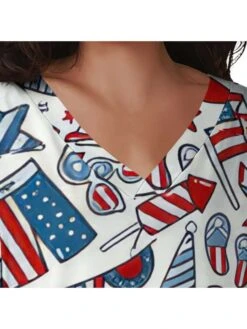 Print V Neck Short Sleeve Midi Dress -Women's Clothing Shop P 20240531142504392 139