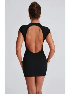 Solid Backless Short Sleeve Mini Dress -Women's Clothing Shop P 20240531175525213 242
