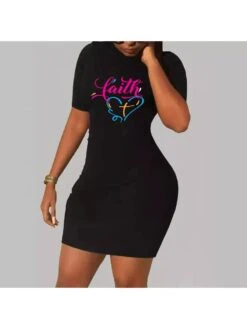 Heart Letter Pattern Mini Dress