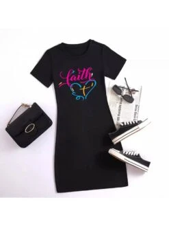 Heart Letter Pattern Mini Dress -Women's Clothing Shop P 20240531182504534 698