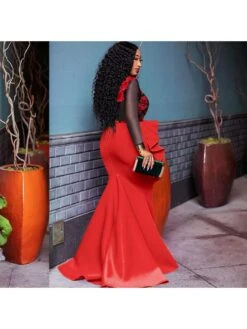 Patchwork See Through Ruffle Mermaid Long Sleeves Dress -Women's Clothing Shop P 20240603100514643 236