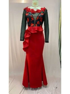 Patchwork See Through Ruffle Mermaid Long Sleeves Dress -Women's Clothing Shop P 20240603100515209 763