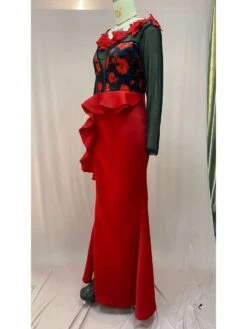 Patchwork See Through Ruffle Mermaid Long Sleeves Dress -Women's Clothing Shop P 20240603100515797 648