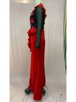 Patchwork See Through Ruffle Mermaid Long Sleeves Dress -Women's Clothing Shop P 20240603100516555 376