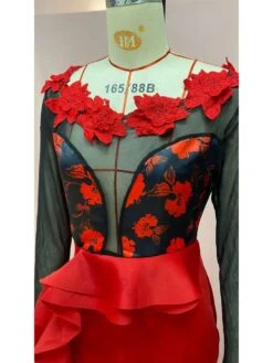 Patchwork See Through Ruffle Mermaid Long Sleeves Dress -Women's Clothing Shop P 20240603100519129 763